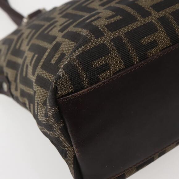 FENDI Zucca Canvas Hand Bag Brown Black Silver Auth 144082